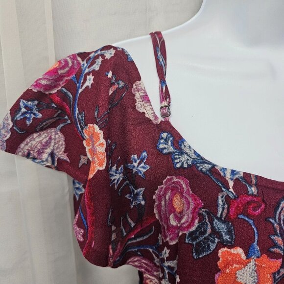 Lucky Brand Plum Floral Maxi Dress Cold Shoulder Boho Festival M - Picture 3 of 12